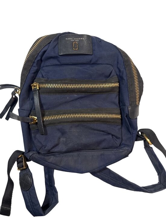 Marc Jacobs Navy Mini Biker Backpack W/ Gold Hardware & Leather Accents